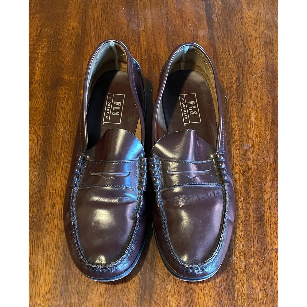 FLS‎ Florsheim Mens Burgundy Leather Penny Loafers Dress Shoes Size 12 D